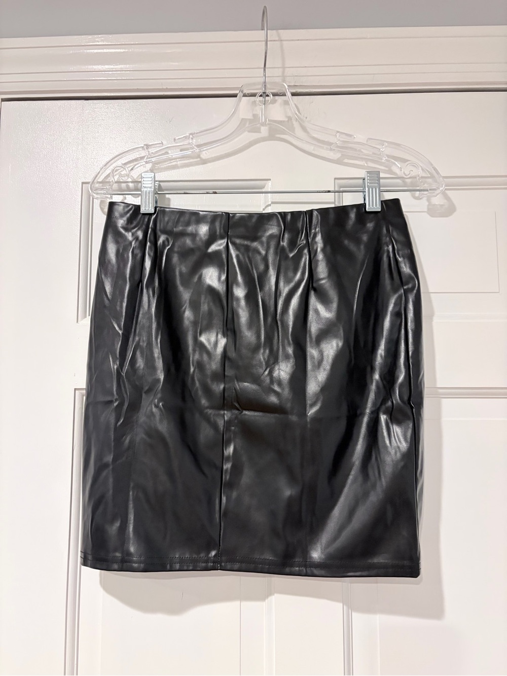 Classic Black Faux Leather Mini Skirt - Picture 2 of 7